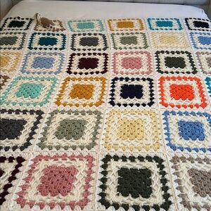 Granny Afghan Colorful Crochet Blanket with Square Patterns